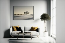 An Art Piece Depicting A Lone Tree On A Field In The Middle Of The White