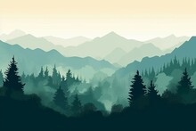 Illustration D'une Chaîne De Montagnes Verdoyante Avec Des Arbres