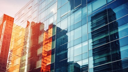 Poster -  a close up of a building with a lot of windows and a clock on the side of the building with a sky in the background.  generative ai