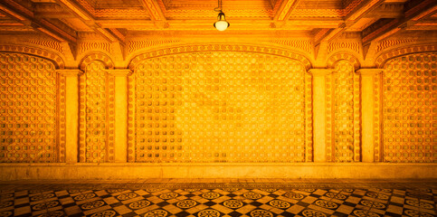 Old palace wall - Antique empty decorated interior with traditional floor, nobody