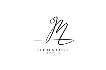 Wall Mural - M initial letter signature logo with love or heart shape variation. Handwriting logo template vector