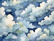 Deja volar tu imaginación con un fondo azul acuarela, con una mezcla de pinceladas suaves y audaces, y un toque de nubes caprichosas