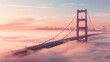  a view of the golden gate bridge in a foggy sky with a city in the distance in the distance.  generative ai