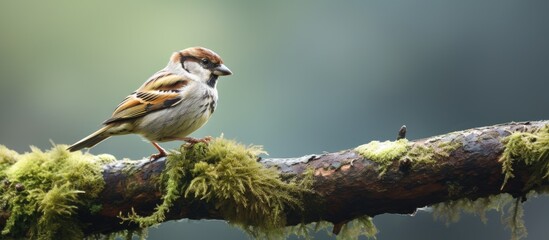 In the beautiful embrace of nature a sparrow perched gracefully on a tree branch showcasing the harmonious coexistence of animals and trees