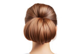 A young woman with an elegant coiffure showcases a stylish bun, emphasizing the intricacies of contemporary hair fashion.