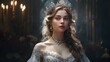 picture shows a stunning woman clutching a diamond crown while wearing a white lace gown. fantasies from the Middle Ages