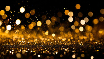 black festive background and barely noticeable golden bokeh sparks of gold in the blur