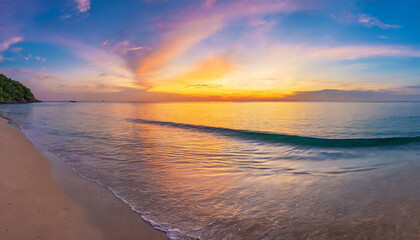 Wall Mural - panoramic sea skyline beach amazing sunrise beach landscape panorama of tropical beach seascape horizon abstract colorful sunset sky light tranquil relax summer seascape freedom wide angle seascape