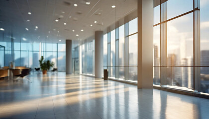 Wall Mural - beautiful blurred background of a light modern office hall with panoramic windows and beautiful lighting