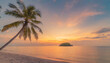 island palm tree sea sand beach panoramic beach landscape inspire tropical beach seascape horizon orange and golden sunset sky calmness tranquil relaxing summer mood vacation travel holiday banner