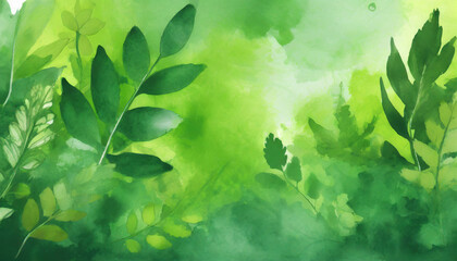 Wall Mural - green watercolor foliage abstract background spring eco nature