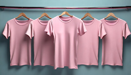 Wall Mural - pink t shirt on hangers t shirt on a hanger t shirt isolated with copy space on the background pink t shirt mockup illustration ai generative