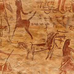 Primitive Cave paintings seamless pattern , textile