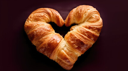 Wall Mural - Close Up View Of Heart Shaped Croissant. Delicious Croissant Concept For Valentine's Day. Generative AI