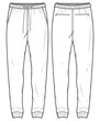 Men's Jogger bottom front and back view flat sketch fashion illustration, Knitted track pants vector template, Sweatpants design drawing
