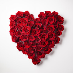 Wall Mural - Heart of red rose heads on a light background