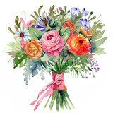 Fototapeta Kwiaty - Namalowany kolorowy bukiet kwiatów 