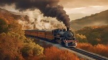 A Vintage Train Chugging Through A Scenic Countryside  AI Generated Illustration
