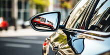 Close Up Of The Shiny Rear View Mirror Of An Expensive Sport Car. Ai Generative