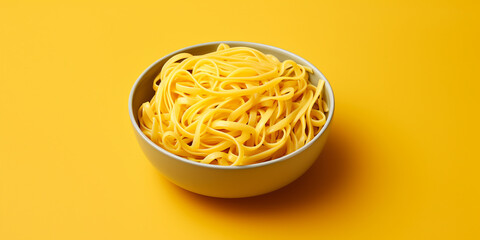 Wall Mural - Pasta in a ceramic plate on a yellow background. ai generative