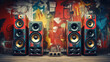 Music speakers on the wall background. ai generative