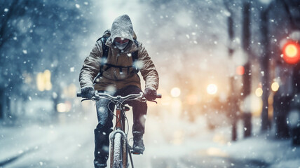 man riding bicycle in city