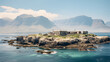 A photo of Robben Island, with the tranquil waters of the Atlantic Ocean as the background, during a historic tour