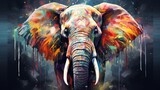 Fototapeta Dziecięca - Elephant portrait with colorful double exposure paint