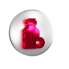 Poster - Red Bottle of medicine syrup icon isolated on transparent background. Silver circle button.