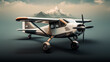 Travel Concept. Propeller plane parked. mountains background.