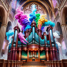 Playing Organ With Multicolored Smoke