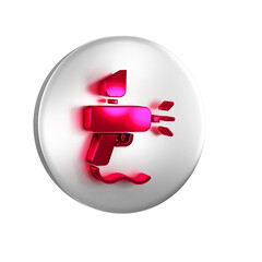 Poster - Red Paint spray gun icon isolated on transparent background. Silver circle button.