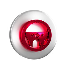 Poster - Red Steering wheel icon isolated on transparent background. Car wheel icon. Silver circle button.