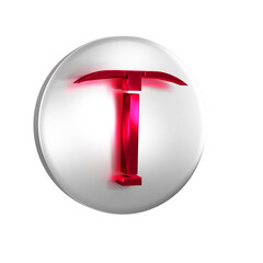 Poster - Red Pickaxe icon isolated on transparent background. Silver circle button.