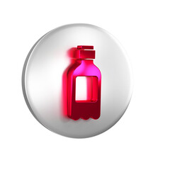 Poster - Red Bottle of water icon isolated on transparent background. Soda aqua drink sign. Silver circle button.