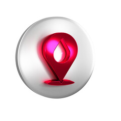 Poster - Red Water drop with location icon isolated on transparent background. Silver circle button.