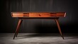an image of a mid-century modern desk with tapered legs and a floating drawer.