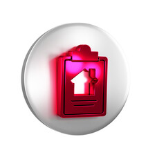 Sticker - Red House contract icon isolated on transparent background. Contract creation service, document formation, application form composition. Silver circle button.