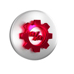 Poster - Red Gear with percent icon isolated on transparent background. Silver circle button.