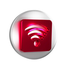 Poster - Red Wi-Fi wireless internet network symbol icon isolated on transparent background. Silver circle button.