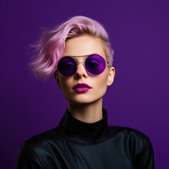 Wall Mural - woman in sunglasses against violet background