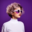 © ArtCookStudio - woman in sunglasses against violet background