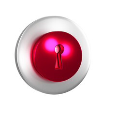 Poster - Red Keyhole icon isolated on transparent background. Key of success solution. Keyhole express the concept of riddle, secret, security. Silver circle button.