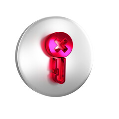 Sticker - Red Wrong key icon isolated on transparent background. Silver circle button.