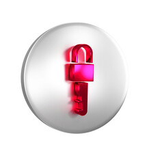 Sticker - Red Locked key icon isolated on transparent background. Silver circle button.