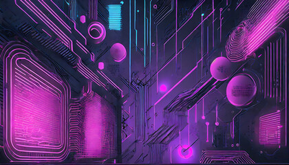 Poster - abstract cyberpunk background with neon details ai generative art