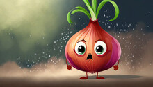 Cute Cartoon Sad Onion Character Generative Ai