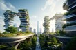 a cityscape with advanced green technology and modern architectural design. Generative AI