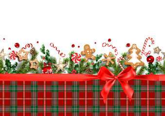 Wall Mural - festive decor with red tartan