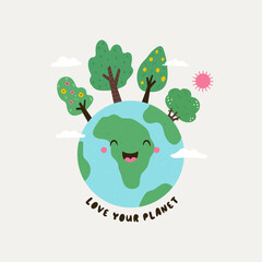 Vector illustration of a happy smiling globe, cute planet Earth.